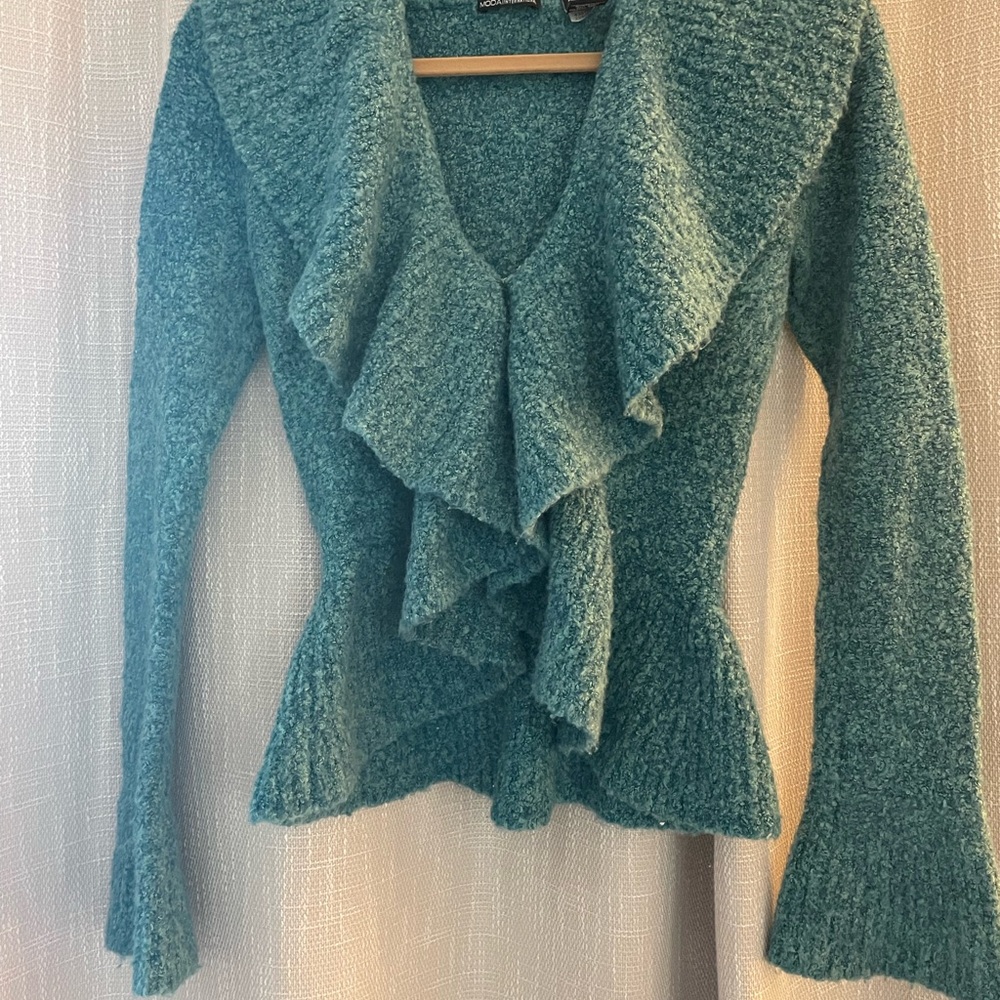Moda International Teal V-Neck Ruffle Sweater